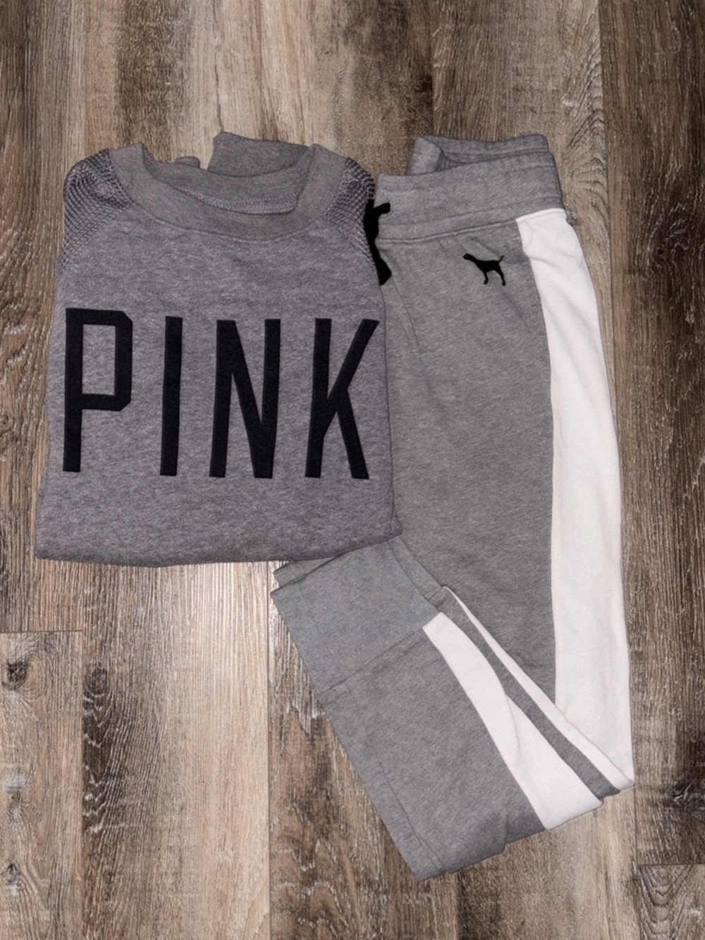 PINK Victoria's Secret Gray Sweatshirt & Gray Joggers with White Panels